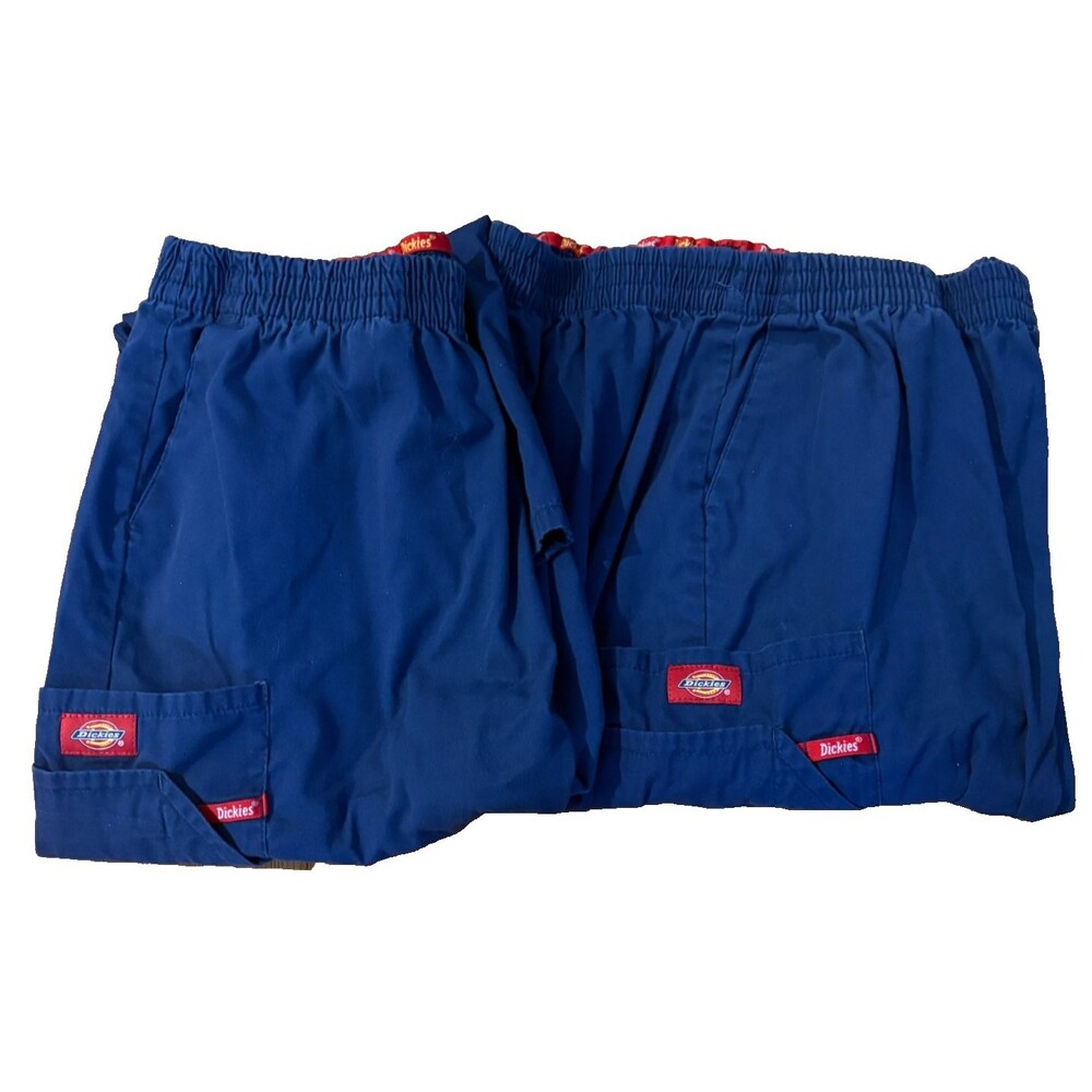Dickies Scrub Pants Women's Petite XL Blue Cargo Pockets Elastic Waist Lot of 2